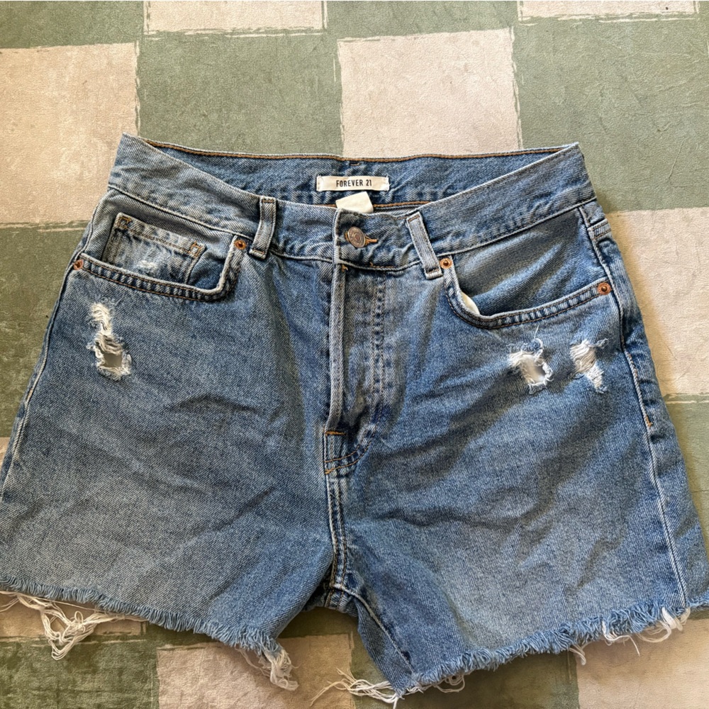 Forever 21 Light Blue Distressed Jean Shorts